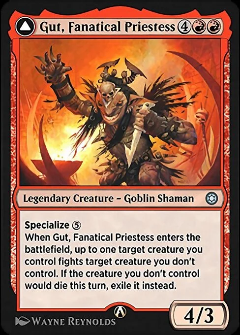 Gut, Fanatical Priestess, carta Magic di tipo Legendary Creature — Goblin Shaman illustrata da Wayne Reynolds