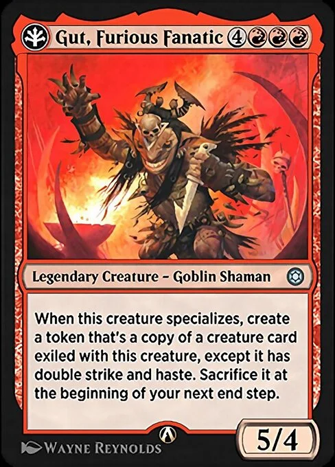 Gut, Furious Fanatic, carta Magic di tipo Legendary Creature — Goblin Shaman illustrata da Wayne Reynolds