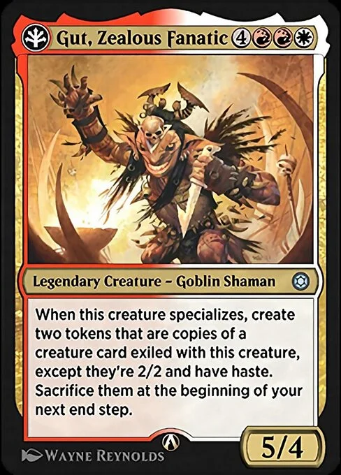 Gut, Zealous Fanatic, carta Magic di tipo Legendary Creature — Goblin Shaman illustrata da Wayne Reynolds