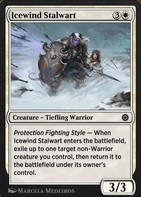 Icewind Stalwart, carta Magic di tipo Creature — Tiefling Warrior illustrata da Marcela Medeiros