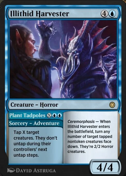 Illithid Harvester // Plant Tadpoles, carta Magic di tipo Creature — Horror // Sorcery — Adventure illustrata da David Astruga