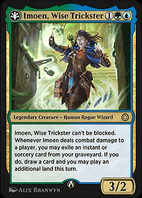 Imoen, Wise Trickster, carta Magic di tipo Legendary Creature — Human Rogue Wizard illustrata da Alix Branwyn
