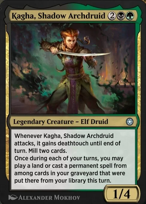 Kagha, Shadow Archdruid, carta Magic di tipo Legendary Creature — Elf Druid illustrata da Alexander Mokhov