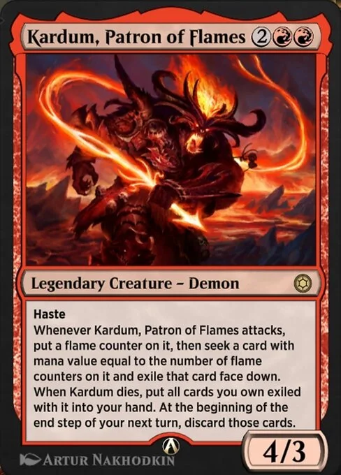 Kardum, Patron of Flames, carta Magic di tipo Legendary Creature — Demon illustrata da Artur Nakhodkin