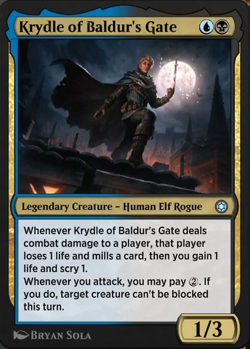 Krydle of Baldur's Gate, carta Magic di tipo Legendary Creature — Human Elf Rogue illustrata da Bryan Sola