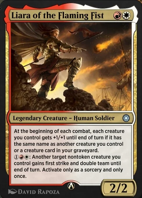 Liara of the Flaming Fist, carta Magic di tipo Legendary Creature — Human Soldier illustrata da David Rapoza
