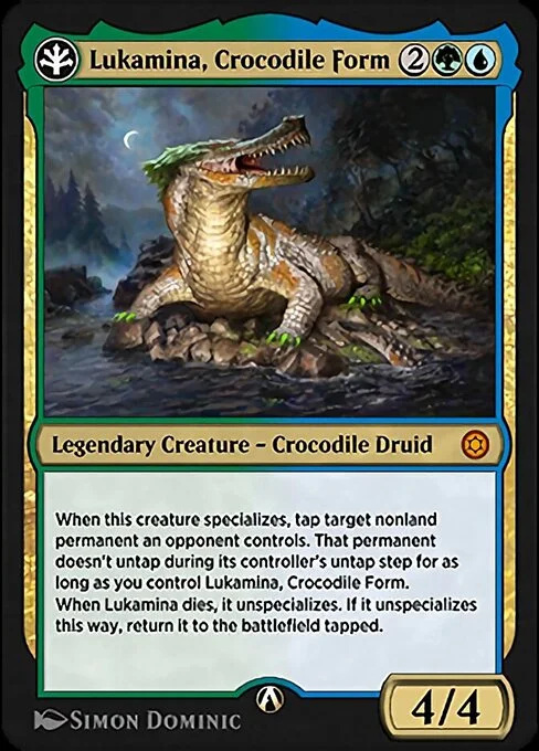 Lukamina, Crocodile Form, carta Magic di tipo Legendary Creature — Crocodile Druid illustrata da Simon Dominic