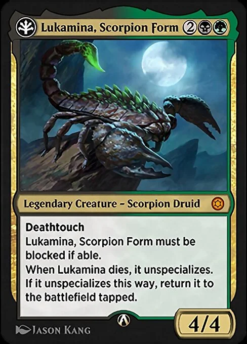 Lukamina, Scorpion Form, carta Magic di tipo Legendary Creature — Scorpion Druid illustrata da Jason Kang