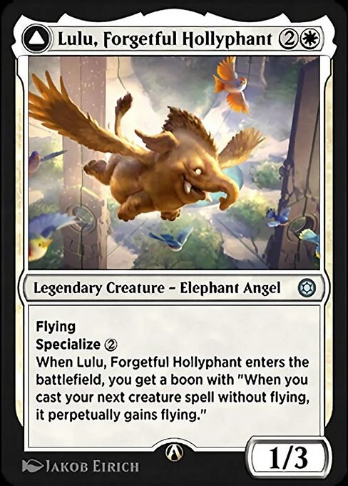 Lulu, Forgetful Hollyphant, carta Magic di tipo Legendary Creature — Elephant Angel illustrata da Jakob Eirich