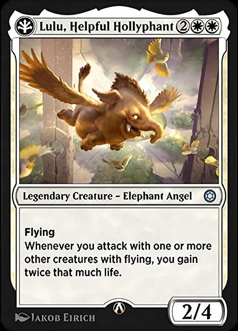 Lulu, Helpful Hollyphant, carta Magic di tipo Legendary Creature — Elephant Angel illustrata da Jakob Eirich
