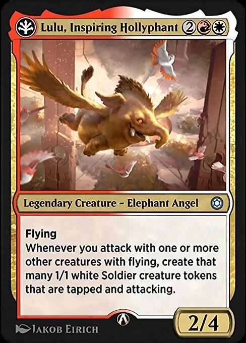 Lulu, Inspiring Hollyphant, carta Magic di tipo Legendary Creature — Elephant Angel illustrata da Jakob Eirich
