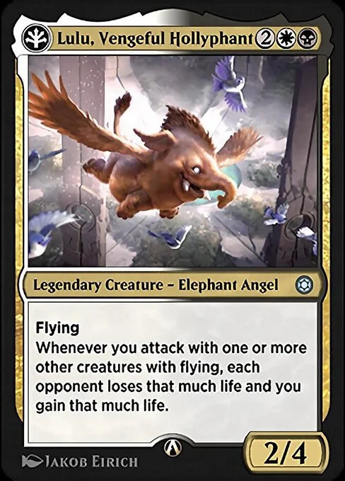 Lulu, Vengeful Hollyphant, carta Magic di tipo Legendary Creature — Elephant Angel illustrata da Jakob Eirich