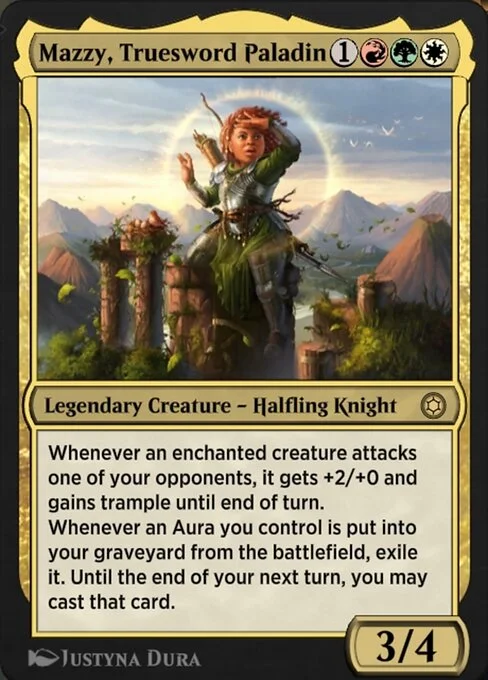 Mazzy, Truesword Paladin, carta Magic di tipo Legendary Creature — Halfling Knight illustrata da Justyna Dura