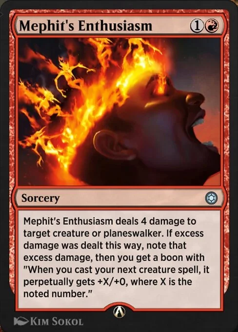 Mephit's Enthusiasm, carta Magic di tipo Sorcery illustrata da Kim Sokol