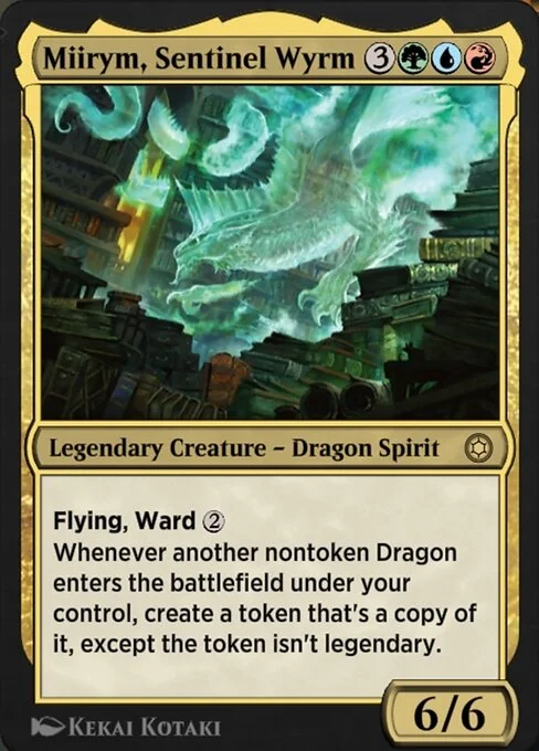 Miirym, Sentinel Wyrm, carta Magic di tipo Legendary Creature — Dragon Spirit illustrata da Kekai Kotaki