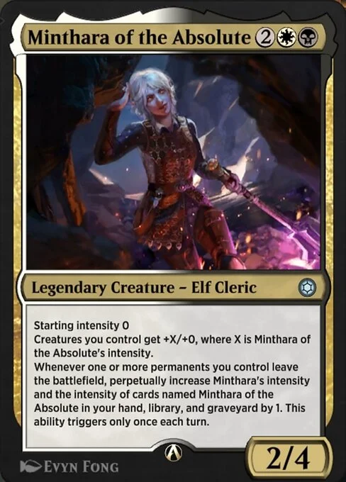 Minthara of the Absolute, carta Magic di tipo Legendary Creature — Elf Cleric illustrata da Evyn Fong