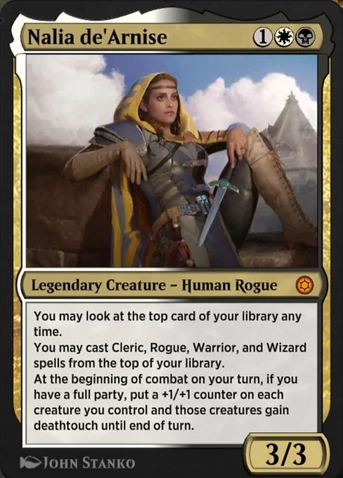 Nalia de'Arnise, carta Magic di tipo Legendary Creature — Human Rogue illustrata da John Stanko