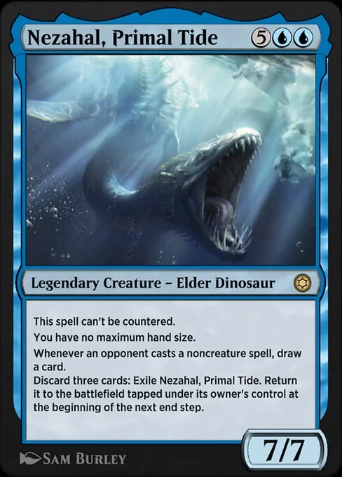 Nezahal, Primal Tide, carta Magic di tipo Legendary Creature — Elder Dinosaur illustrata da Sam Burley
