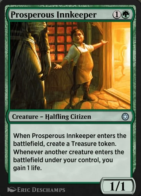 Prosperous Innkeeper, carta Magic di tipo Creature — Halfling Citizen illustrata da Eric Deschamps