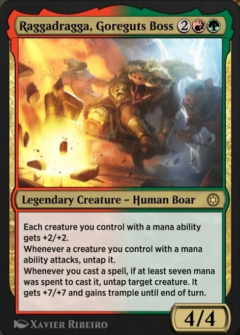 Raggadragga, Goreguts Boss, carta Magic di tipo Legendary Creature — Human Boar illustrata da Xavier Ribeiro