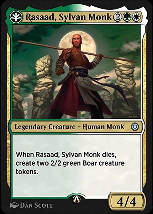 Rasaad, Sylvan Monk, carta Magic di tipo Legendary Creature — Human Monk illustrata da Dan Murayama Scott