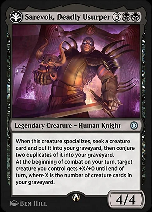 Sarevok, Deadly Usurper, carta Magic di tipo Legendary Creature — Human Knight illustrata da Ben Hill