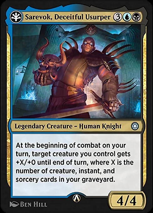 Sarevok, Deceitful Usurper, carta Magic di tipo Legendary Creature — Human Knight illustrata da Ben Hill