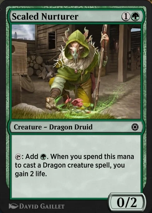 Scaled Nurturer, carta Magic di tipo Creature — Dragon Druid illustrata da David Gaillet