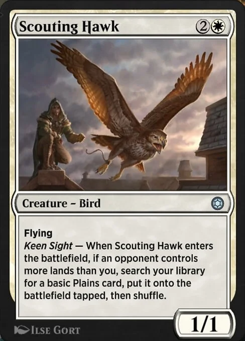 Scouting Hawk, carta Magic di tipo Creature — Bird illustrata da Ilse Gort