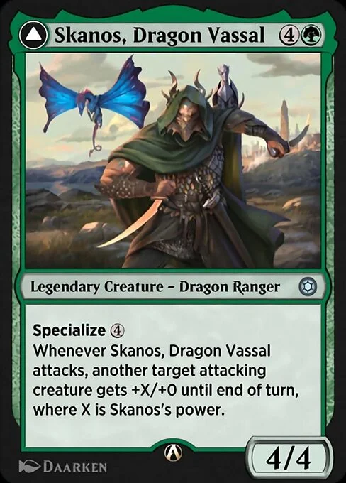 Skanos, Dragon Vassal, carta Magic di tipo Legendary Creature — Dragon Ranger illustrata da Daarken