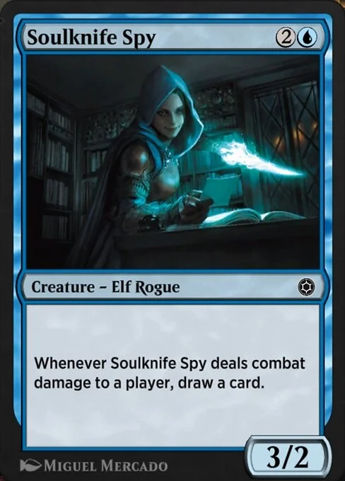 Soulknife Spy, carta Magic di tipo Creature — Elf Rogue illustrata da Miguel Mercado