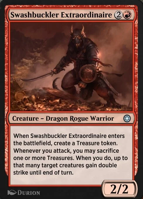 Swashbuckler Extraordinaire, carta Magic di tipo Creature — Dragon Rogue Warrior illustrata da Durion