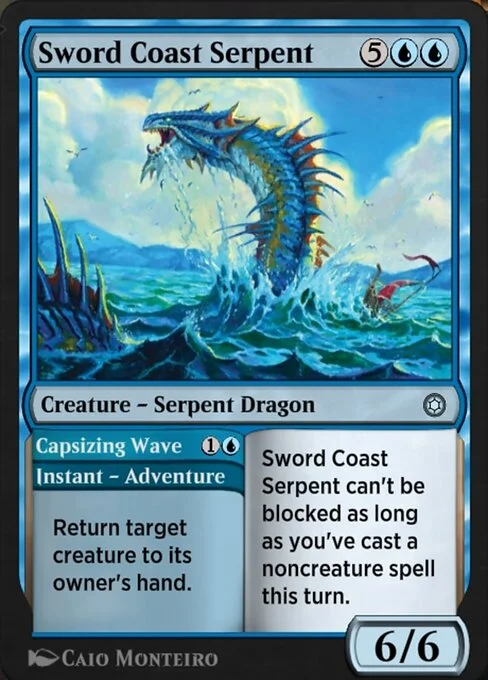 Sword Coast Serpent // Capsizing Wave, carta Magic di tipo Creature — Serpent Dragon // Instant — Adventure illustrata da Caio Monteiro