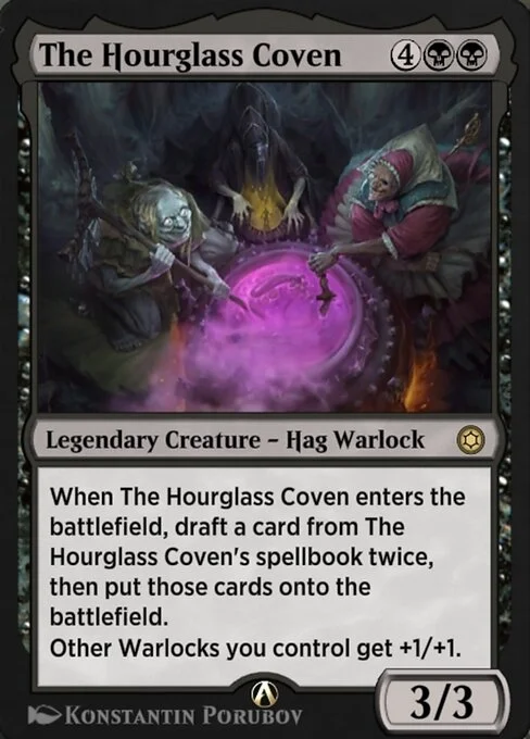 The Hourglass Coven, carta Magic di tipo Legendary Creature — Hag Warlock illustrata da Konstantin Porubov