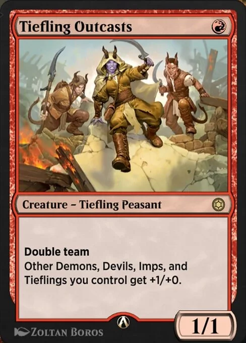 Tiefling Outcasts, carta Magic di tipo Creature — Tiefling Peasant illustrata da Zoltan Boros