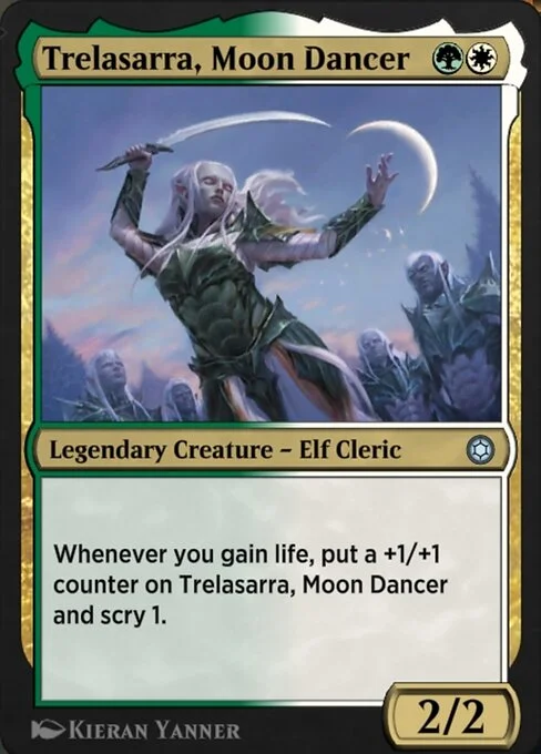 Trelasarra, Moon Dancer, carta Magic di tipo Legendary Creature — Elf Cleric illustrata da Kieran Yanner
