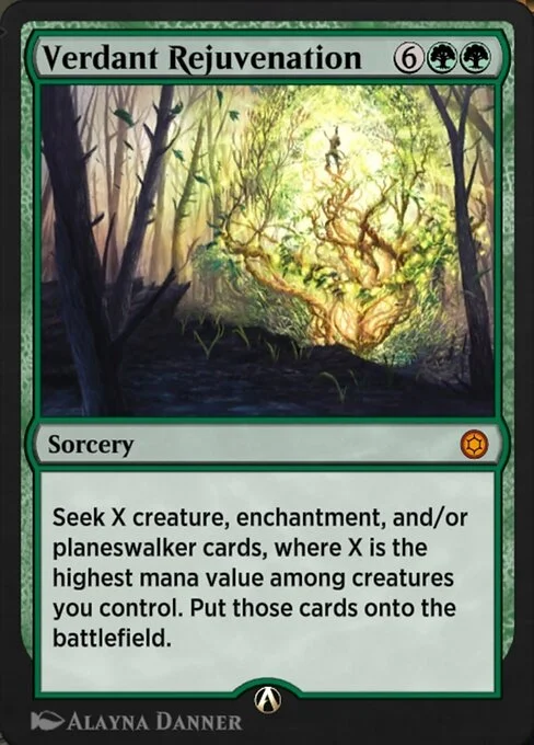 Verdant Rejuvenation, carta Magic di tipo Sorcery illustrata da Alayna Danner