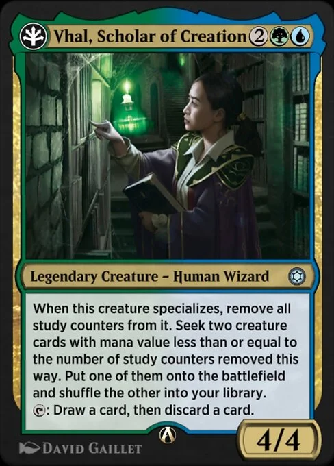 Vhal, Scholar of Creation, carta Magic di tipo Legendary Creature — Human Wizard illustrata da David Gaillet