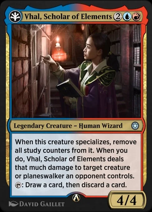 Vhal, Scholar of Elements, carta Magic di tipo Legendary Creature — Human Wizard illustrata da David Gaillet