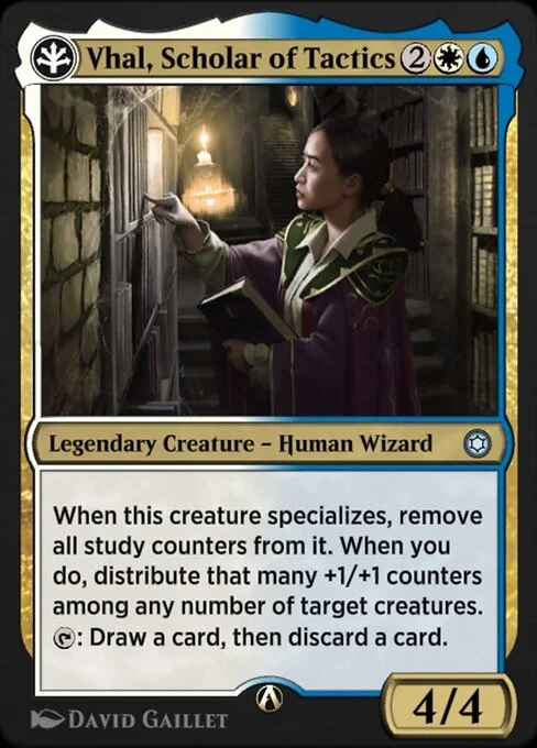Vhal, Scholar of Tactics, carta Magic di tipo Legendary Creature — Human Wizard illustrata da David Gaillet