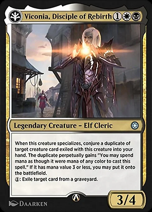 Viconia, Disciple of Rebirth, carta Magic di tipo Legendary Creature — Elf Cleric illustrata da Daarken