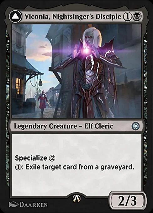 Viconia, Nightsinger's Disciple, carta Magic di tipo Legendary Creature — Elf Cleric illustrata da Daarken
