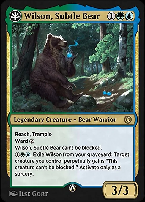 Wilson, Subtle Bear, carta Magic di tipo Legendary Creature — Bear Warrior illustrata da Ilse Gort