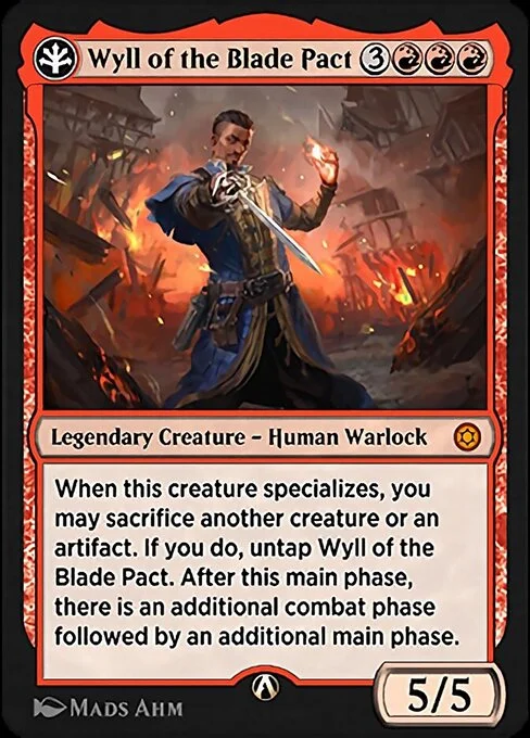 Wyll of the Blade Pact, carta Magic di tipo Legendary Creature — Human Warlock illustrata da Mads Ahm