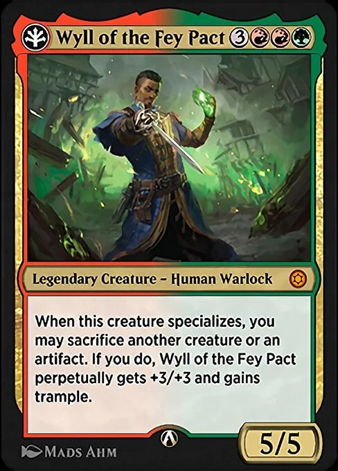 Wyll of the Fey Pact, carta Magic di tipo Legendary Creature — Human Warlock illustrata da Mads Ahm