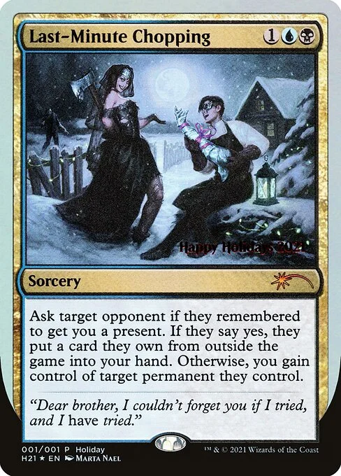 Last-Minute Chopping, carta Magic di tipo Sorcery illustrata da Marta Nael