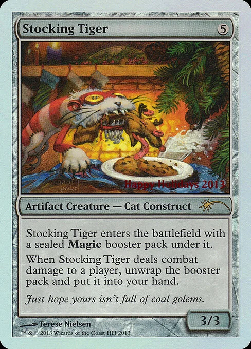 Stocking Tiger, carta Magic di tipo Artifact Creature — Cat Construct illustrata da Terese Nielsen