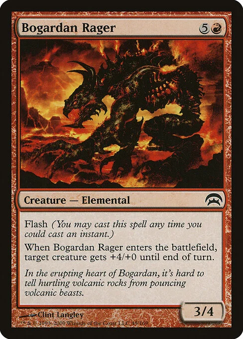 Bogardan Rager, carta Magic di tipo Creature — Elemental illustrata da Clint Langley