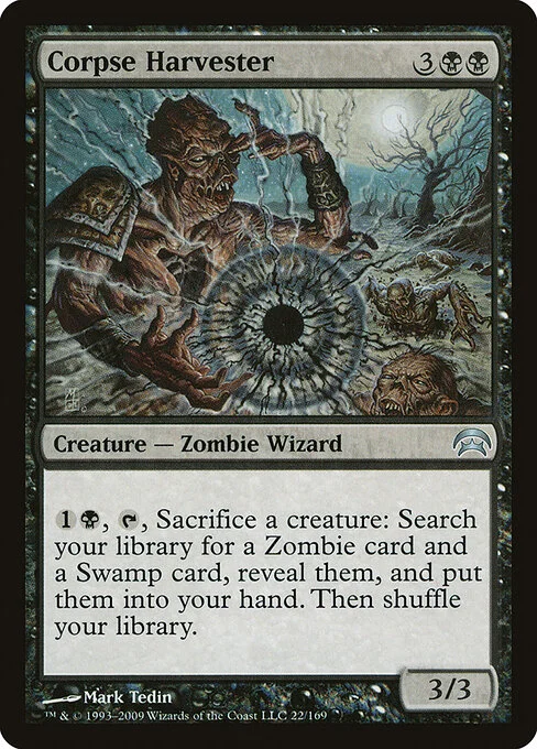 Corpse Harvester, carta Magic di tipo Creature — Zombie Wizard illustrata da Mark Tedin