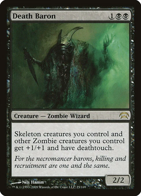 Death Baron, carta Magic di tipo Creature — Zombie Wizard illustrata da Nils Hamm